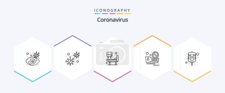 Téléchargez les illustrations : Coronavirus 25 Line icon pack including packet. blood. icu. travel. cruise - en licence libre de droit