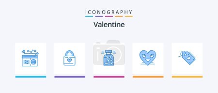 Ilustración de Valentine Blue 5 Icon Pack Incluyendo smiley. Corazón. hacker del corazón. Valentín. galletas. Diseño de iconos creativos - Imagen libre de derechos