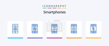Ilustración de Smartphones Blue 5 Icon Pack Including application. mobile. analysis. media. add. Creative Icons Design - Imagen libre de derechos