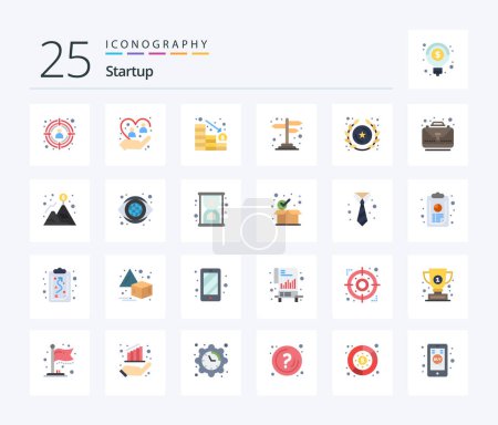 Ilustración de Startup 25 Flat Color icon pack including insignia. cross road. analytics. sign. direction - Imagen libre de derechos