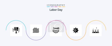 Téléchargez les illustrations : Labor Day Glyph 5 Icon Pack Including spin . wheel . bricks. hand tools - en licence libre de droit