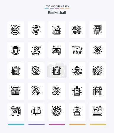 Téléchargez les illustrations : Pack d'icônes Creative Basketball 25 OutLine comme le basket-ball. cerceau. tonneau. basket. lésion - en licence libre de droit