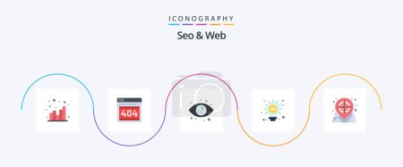Téléchargez les illustrations : Seo and Web Flat 5 Icon Pack Including target. map. eye. bulb. web - en licence libre de droit