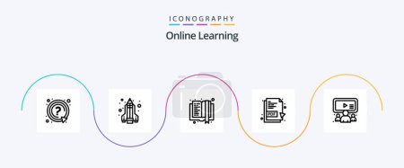 Illustration for Online Learning Line 5 Icon Pack Including user. online. e book. group. pdf document - Royalty Free Image