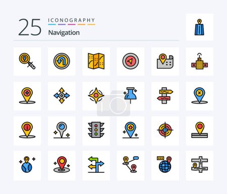 Téléchargez les illustrations : Navigation 25 Line Filled icon pack including location. compass. map. map. navigation - en licence libre de droit