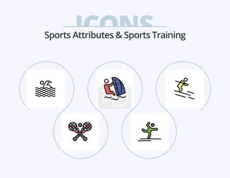 Téléchargez les illustrations : Sports Atributes And Sports Training Line Filled Icon Pack 5 Icon Design. skate. gymnastics. soccer. gymnastic. swimming - en licence libre de droit