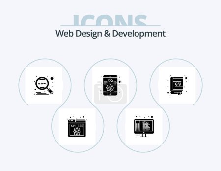 Ilustración de Diseño Web y Desarrollo Glyph Icon Pack 5 Icon Design. Libro. software. análisis. desarrollo. a nivel mundial - Imagen libre de derechos