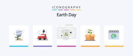 Téléchargez les illustrations : Pack de 5 icônes Jour de la Terre, globe inclus. boîte. Voiture. vert. en sécurité. Icônes créatives Design - en licence libre de droit