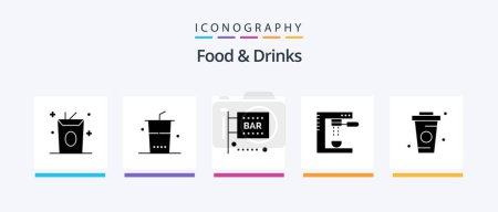 Ilustración de Alimentos y bebidas Glyph 5 Icon Pack Incluyendo la máquina. expreso. bar. Bebidas. ciencia e informática. Diseño de iconos creativos - Imagen libre de derechos