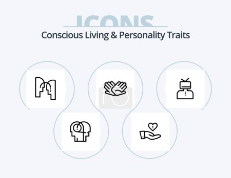 Ilustración de Concious Living And Personality Traits Line Icon Pack 5 Icon Design. protection. human. sad. caring. group - Imagen libre de derechos