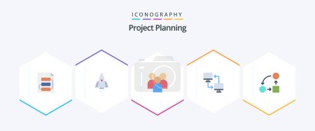 Téléchargez les illustrations : Project Planing 25 Flat icon pack including mobile. computer. startup. team. management - en licence libre de droit