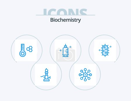 Téléchargez les illustrations : Biochemistry Blue Icon Pack 5 Icon Design. biochemistry. syringe. chemistry. pharmacy. chemistry - en licence libre de droit