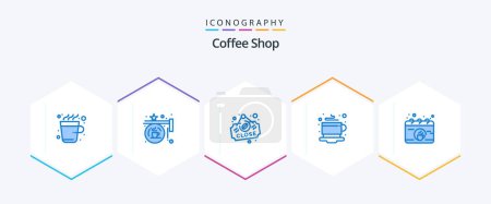 Illustration for Coffee Shop 25 Blue icon pack including calendar. tea. sign. coffee. sign - Royalty Free Image