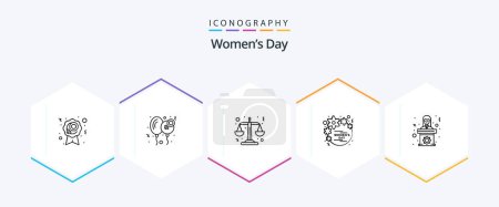 Téléchargez les illustrations : Womens Day 25 Line icon pack including politician. women. women. gift. day - en licence libre de droit