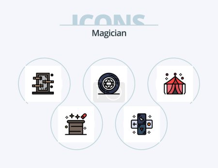 Ilustración de Línea de mago llenado Icon Pack 5 Icon Design. sombrero mágico. Calavera. magia. ritual. cuchillo - Imagen libre de derechos