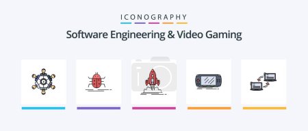 Ilustración de Software Engineering And Video Gaming Line Filled 5 Icon Pack Including content. update. link. software. application. Creative Icons Design - Imagen libre de derechos
