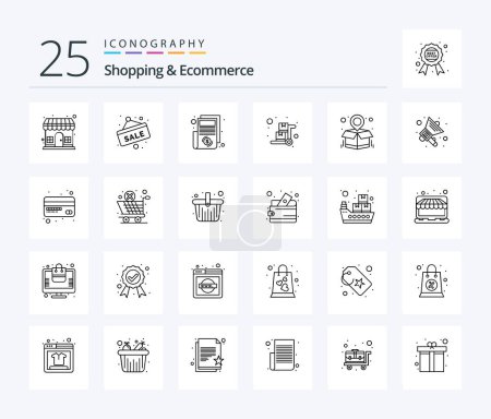 Ilustración de Shopping & Ecommerce 25 Line icon pack including pushcart. luggage cart. sale tag. handcart. paper - Imagen libre de derechos