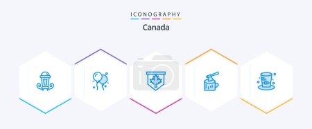 Téléchargez les illustrations : Canada 25 Blue icon pack including hat. cap. leaf. wood. log - en licence libre de droit