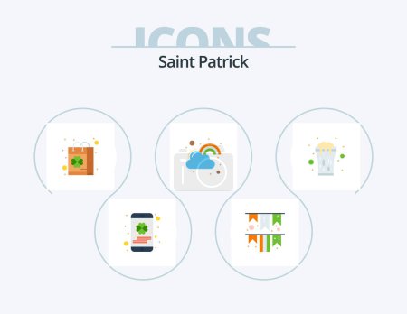 Téléchargez les illustrations : Saint Patrick Flat Icon Pack 5 Icon Design. lucky. joy. patrick. happy. shopping - en licence libre de droit