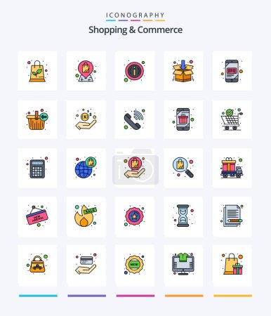 Téléchargez les illustrations : Creative Shopping And Commerce 25 Line FIlled icon pack  Such As phone. barcode. button. shopping. delivery box - en licence libre de droit