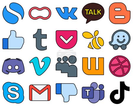 Illustration for 20 Premium Line Filled Social Media Icons such as message. like. discord and swarm Professional and elegant - Royalty Free Image