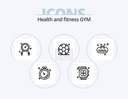 Illustration for Gym Line Icon Pack 5 Icon Design. ladder. stopwatch. task. muscle. clock - Royalty Free Image