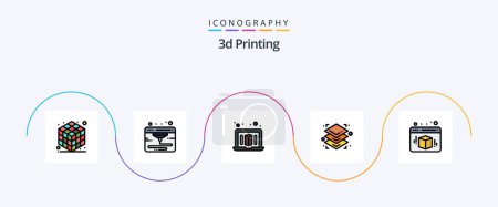 Ilustración de 3d Printing Line Filled Flat 5 Icon Pack Including cube. printerd. box. printing - Imagen libre de derechos