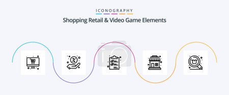 Téléchargez les illustrations : Shoping Retail And Video Game Elements Line 5 Icon Pack Incluant la recherche. acheter. tondeuse. vente. boutique - en licence libre de droit