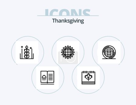 Téléchargez les illustrations : Thanksgiving Line Icon Pack 5 Icon Design. moisson. gluten. tomber. automne. moineau - en licence libre de droit