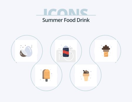 Téléchargez les illustrations : Summer Food Drink Flat Icon Pack 5 Icon Design. food. summer. food. water. summer fruit - en licence libre de droit