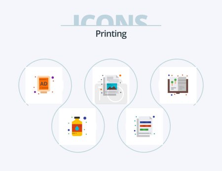 Téléchargez les illustrations : Printing Flat Icon Pack 5 Icon Design. design. picture. imaging. file. street - en licence libre de droit