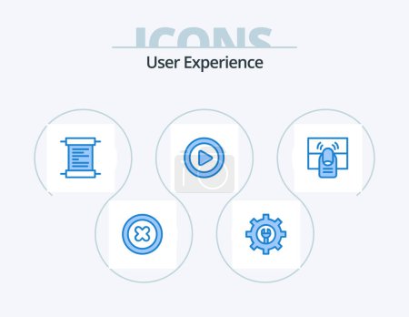 Illustration for User Experience Blue Icon Pack 5 Icon Design. . one. script. hand. click - Royalty Free Image