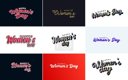 Téléchargez les illustrations : Set of Happy International Woman's Day signs. emblems. and vector design elements. including signs. labels. and badges collection suitable for use in a variety of designs - en licence libre de droit