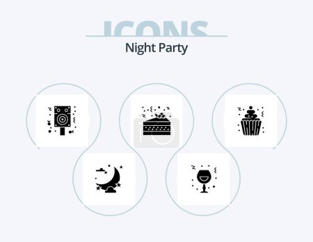 Ilustración de Night Party Glyph Icon Pack 5 Icon Design (en inglés). crema. pizza. fiesta. fiesta. fiesta - Imagen libre de derechos