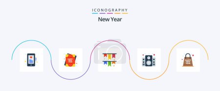 Téléchargez les illustrations : New Year Flat 5 Icon Pack Including new. bag. decoration. party. sound - en licence libre de droit