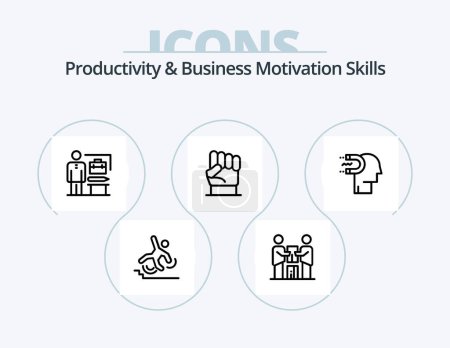Ilustración de Productivity And Business Motivation Skills Line Icon Pack 5 Icon Design. person. improvement. path. business. connection - Imagen libre de derechos