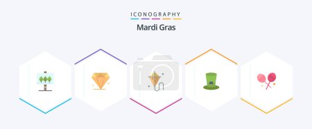 Illustration for Mardi Gras 25 Flat icon pack including . confectionery. spring. candy. wine - Royalty Free Image