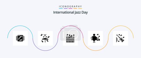 Téléchargez les illustrations : International Jazz Day Glyph 5 Icon Pack Including guitar . singer. music . - en licence libre de droit
