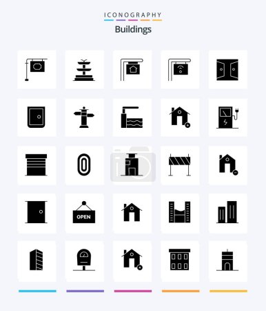 Téléchargez les illustrations : Creative Buildings 25 Glyph Solid Black icon pack  Such As sign. home gate. cafe. home. door - en licence libre de droit
