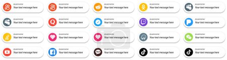 Illustration for Customizable Social Media Follow Me Icons 20 pack such as youtube. wechat. pandora. waze and overflow icons. Elegant and high resolution - Royalty Free Image