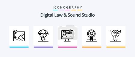 Ilustración de Digital Law And Sound Studio Line 5 Icon Pack Incluyendo dmca. copyright. la ley. negocios. propietario. Diseño de iconos creativos - Imagen libre de derechos