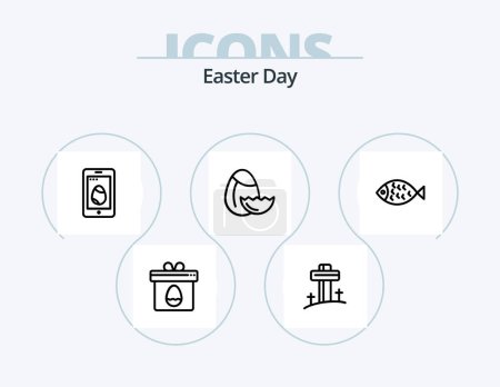 Ilustración de Easter Line Icon Pack 5 Icon Design. cup. easter. heart. cross. celebration - Imagen libre de derechos
