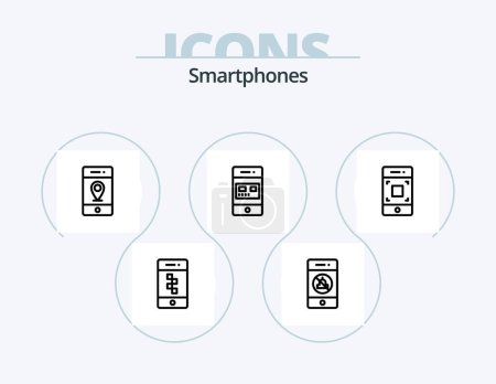 Téléchargez les illustrations : Smartphones Line Icon Pack 5 Icon Design. les gens. smartphone. technologie. mobile. sport - en licence libre de droit