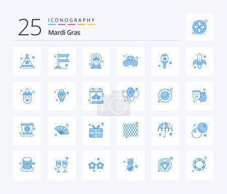 Illustration for Mardi Gras 25 Blue Color icon pack including game. maracas. pin. instrument. mask - Royalty Free Image
