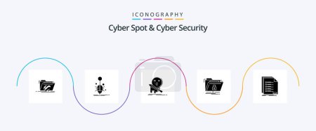 Téléchargez les illustrations : Cyber Spot And Cyber Security Glyph 5 Icon Pack Including folder. encryption. virus. sword. game - en licence libre de droit