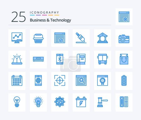Téléchargez les illustrations : Business & Technology Pack icône de 25 couleurs bleues comprenant la construction. technologie. navigateur. broche. câble audio - en licence libre de droit