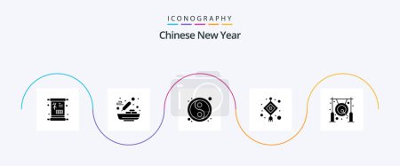 Illustration for Chinese New Year Glyph 5 Icon Pack Including asian. lantern. chinese. lamp. yin yang - Royalty Free Image