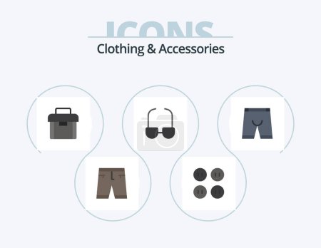 Téléchargez les illustrations : Vêtements et accessoires Flat Icon Pack 5 Icon Design. vêtements. accessoires. Une mallette. vue. lunettes - en licence libre de droit