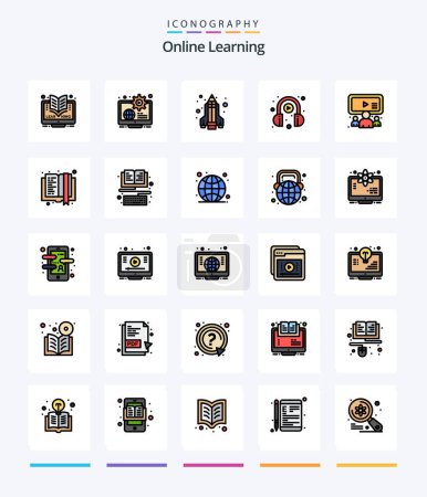 Téléchargez les illustrations : Creative Online Learning 25 Line FIlled icon pack  Such As online. play. learn. learning. e learning - en licence libre de droit