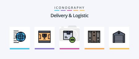 Téléchargez les illustrations : Delivery And Logistic Line Filled 5 Icon Pack Including fragile. caution. logistic. shipping. order. Creative Icons Design - en licence libre de droit